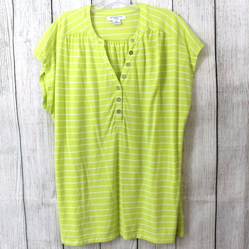 LIZ CLAIBORNE Smocked Short Sleeve Henley Shirt, Yellow